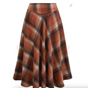 Plaid A-Line Skirt in Orange and Brown